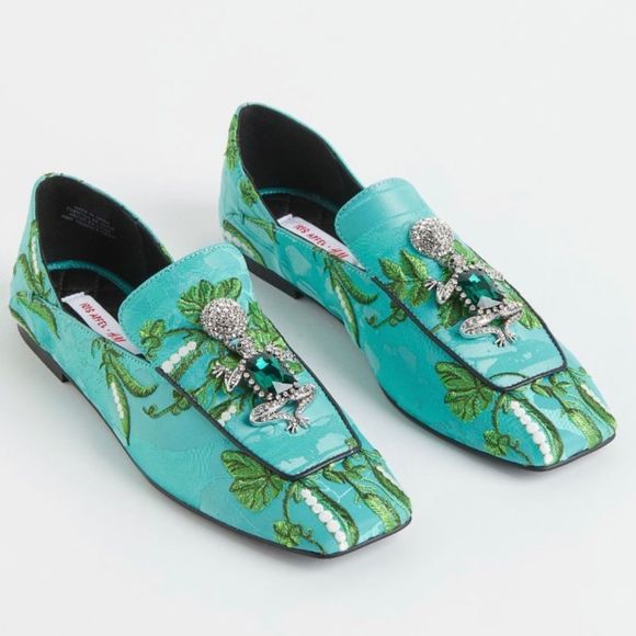 IRIS APFEL for H&M Turquoise Embellished Brocade Slippers Loafers - Picture 1 of 7